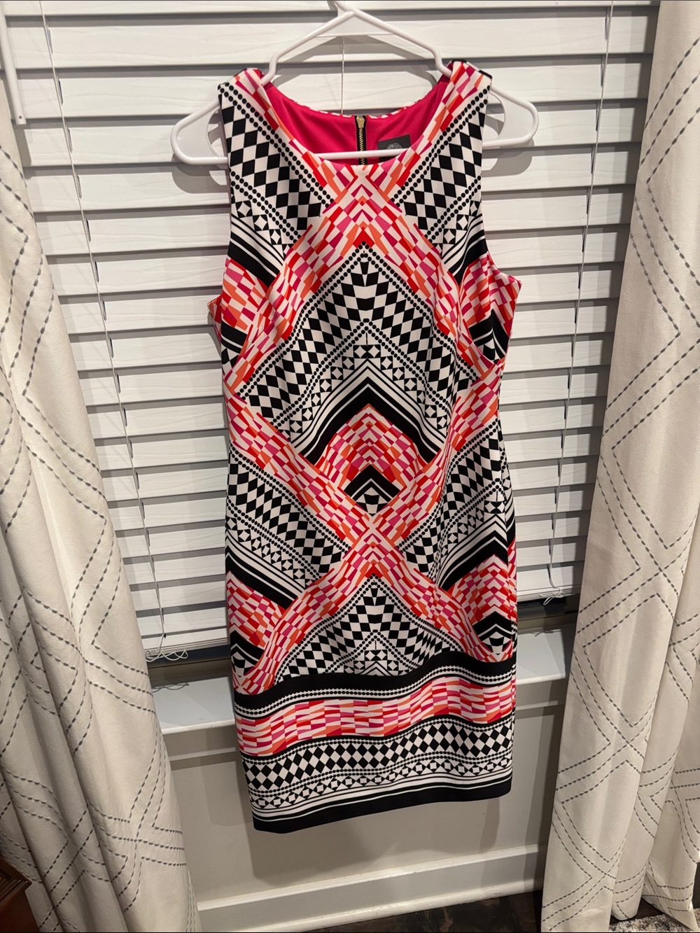 Vince Camuto Pink Black and White Geometric Sheath Dress